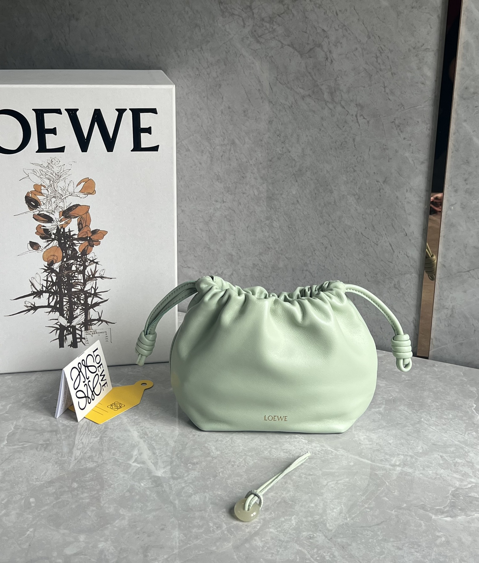 Loewe Mini Flamenco Purse bag in mellow nappa lambskin Beton Green